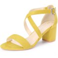 thumbnail image 1 of BLISSFUL STEP Women's Solid Color Open Toe Cross Strap Mid Chunky Heel Sandals, 1 of 7