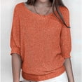 thumbnail image 1 of Qertyioot Chandail pour Femme Grande Taille Col Rond Tricot Élégant Manches 3/4 Chemise Confortable, 1 of 6