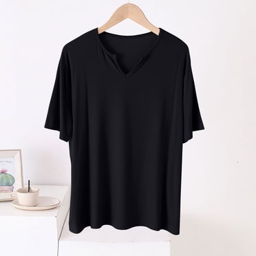 AherBiu Womens T Shirts Short Sleeve Soft Sleep Pajamas Tops Loose Fitting Comfy V Neck Solid Color Tshirts