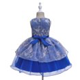 thumbnail image 5 of B91xZ Robe Décontractée pour Filles Boho Manches à Volants Plissée Robes Décontractées, Bleu 3-4 Ans, 5 of 5