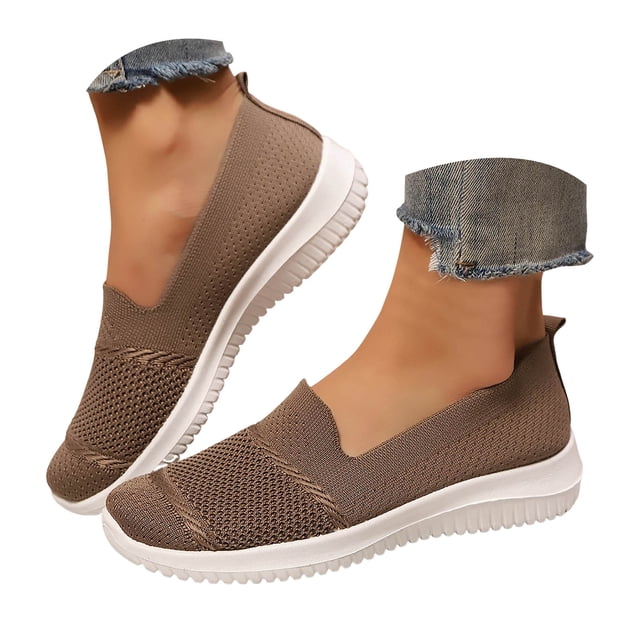Mepaouo Chaussures Mocassins de Marche pour Femmes à Enfiler Légères à Bout Rond en Tricot Plates Espadrilles de Course Tennis
