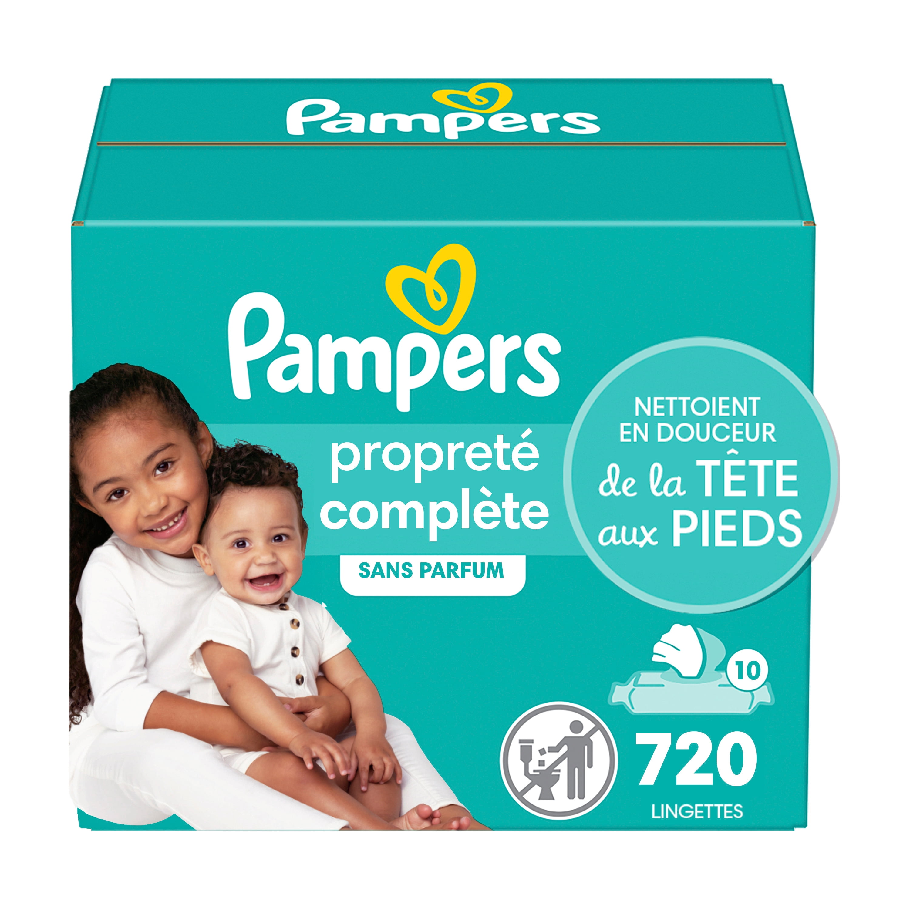 Lingettes pour bébés Pampers Complete Clean, sans parfum, 10X boîtes distributrices, 720 lingettes