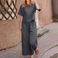 thumbnail image 1 of Tenues d'Été en Coton et Lin 2 Pcs pour Femmes, Ensembles 2 Pcs en Coton et Lin pour Femmes avec Hauts Courts à Bretelles et Pantalons à Jambes Larges, Tenues Décontractées Amples Unies à Col Rond et Manches Courtes, 1 of 6