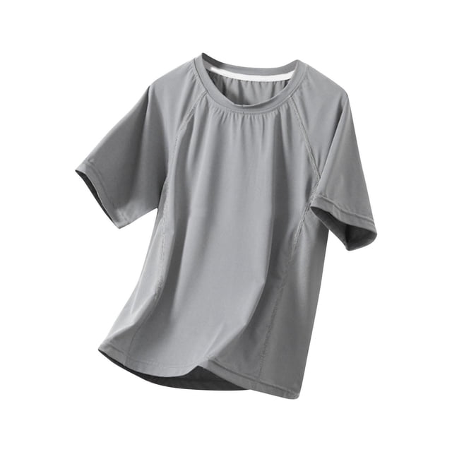 Zpanxa T-Shirts pour Filles Couleur Unie Respirant Manches Courtes Col Rond Haut de Sport Polyester 11 Ans