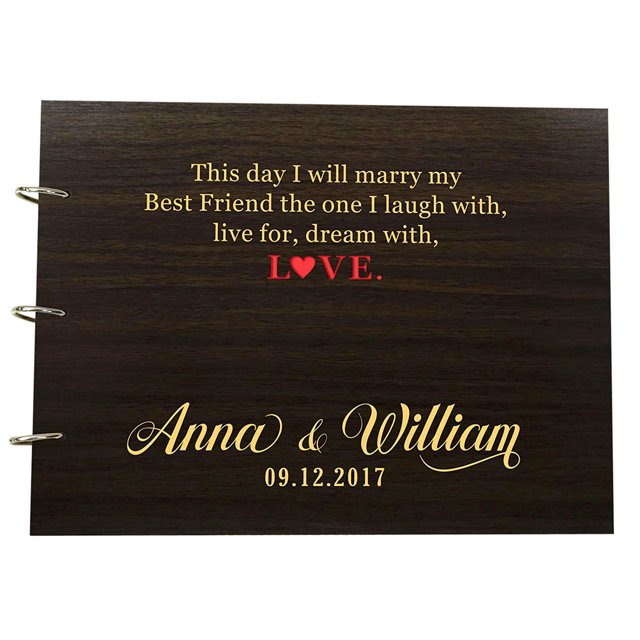 Personalized Custom Wood Engraved Guest Book Rustic Wooden Wedding Guestbook Photo Album