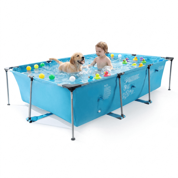 Naipo 10FT Framed Rectangle Swimming Pool Type 845 gal Large Above Ground Pool with Durable Steel Frame for Family Backyard Summer Fun