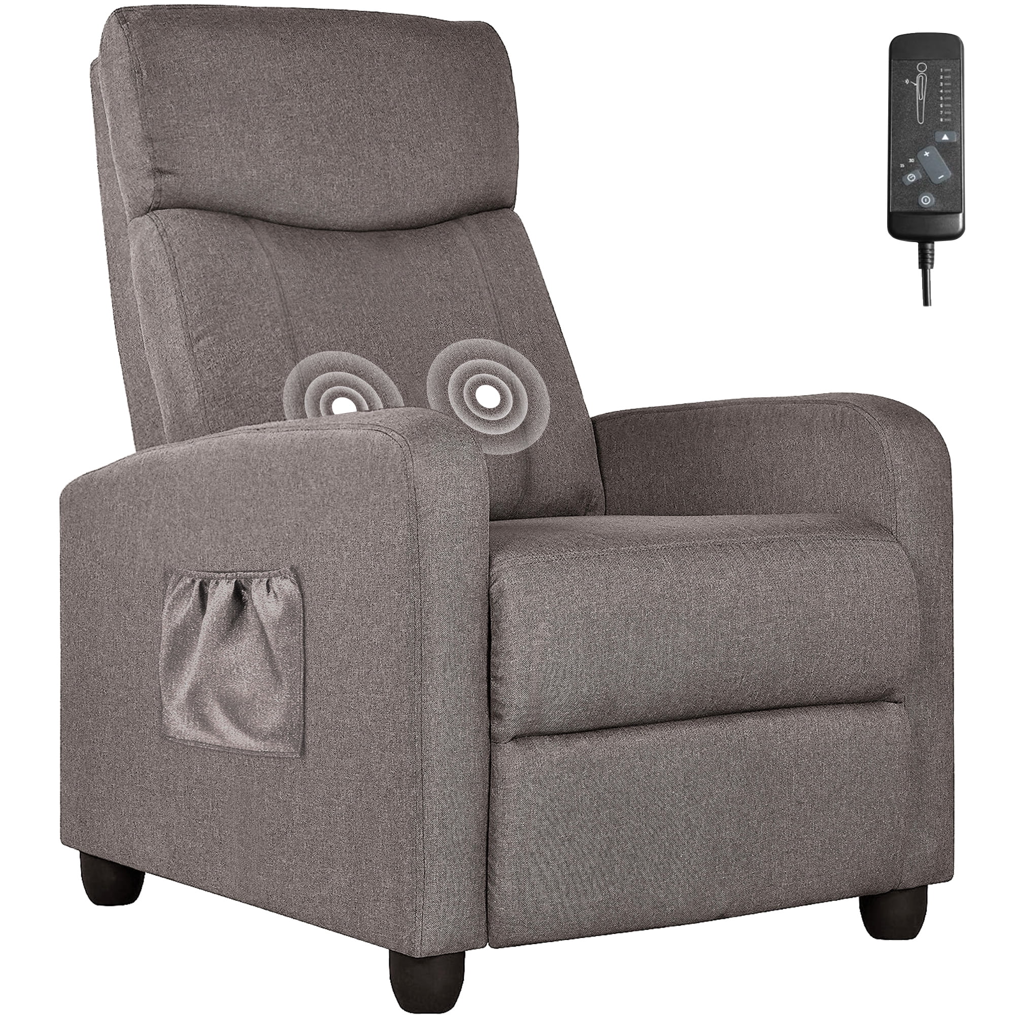 Fauteuil inclinable de massage Comhoma en tissu avec repose-pieds, gris, à inclinaison par poussée arrière