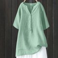 thumbnail image 2 of AherBiu Plus Size Tops for Women Cotton Linen Half Button Notch V Neck Oversized Summer Tops Shirt Blouse, 2 of 3