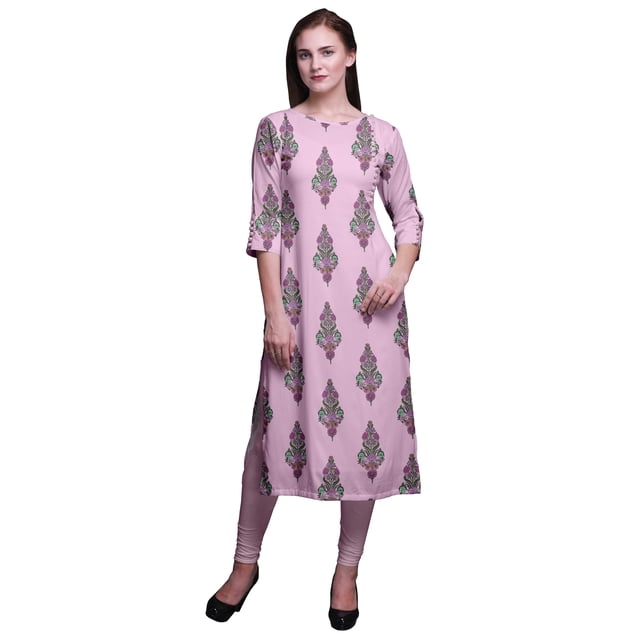 Bimba Kurtis Droits pour Femmes Longue Robe Kurti Imprimée Haut Indien à Manches 3/4