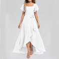 thumbnail image 5 of XIMIN Girls Plus Size Square Neck Solid Color Chiffon Bridesmaid Dresses Formal Cocktail Party Dresses with Sleeves Ruffle High Low Evening Formal Dress, 5 of 5