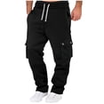 thumbnail image 1 of Ceisia Men Solid Color Loose Casual Pants Elastic Waist Drawstring Sports Gift Work Trousers, 1 of 7