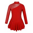 thumbnail image 1 of Hansber Girls Long Sleeves Sequins Mesh Patchwork Gymnastics Ballet Dance Dress Figure Ice Skating Red 8, 1 of 7