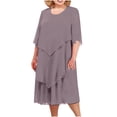 thumbnail image 2 of LSLJS Robe d'Été pour Femmes, Mode, Couleur Unie, Patchwork en Mousseline, Manches Mi-Longues, Col Rond, Robe d'Été, Robes de Plage, 2 of 7