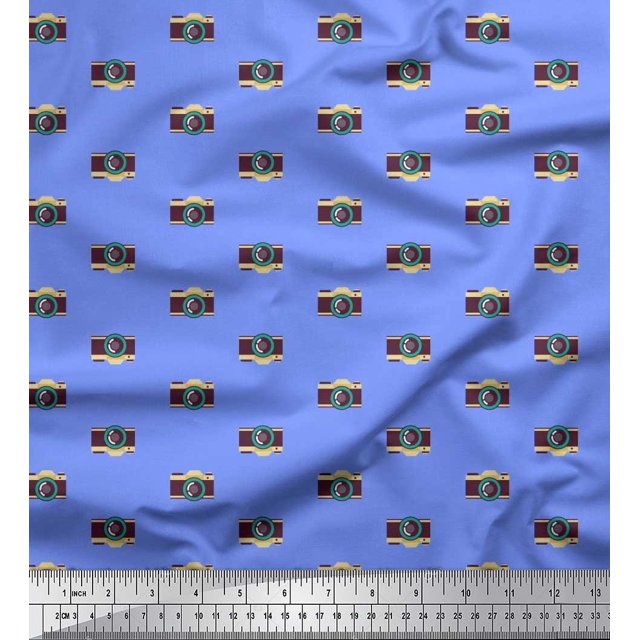Soimoi Velvet Fabric Camera Shirting Fabric Prints by Yard 58 Inch Wide