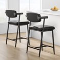 thumbnail image 2 of OUYAWEI 2PC Counter Height Bar Stools With Arms,26Inch UpholsteRed Bar Stools With Back,Wider Seat,Modern Bar Stools Set With Footrest for Kitchen Island,Counter Bar,Easy Assembly,Black, 2 of 8