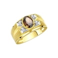 thumbnail image 3 of RYLOS Men's Rings Yellow Gold Plated Silver Rings Classic Designer Style 8X6MM Gemstone &  Diamond Ring Smoky Quartz June Birthstone Rings For Men Size 13, 3 of 7