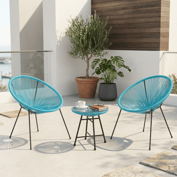 Ensemble bistro de patio moderne 3 pièces en acier Velago Acapulco, bleu