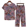thumbnail image 2 of Tnhcen Ensemble de Pyjama d'Été pour Femmes en Lin 2 Pcs / Haut à Manches Courtes Boutonné Col Rond Imprimé Rétro + Pantalon Taille Élastique / TG-5TG, 2 of 3