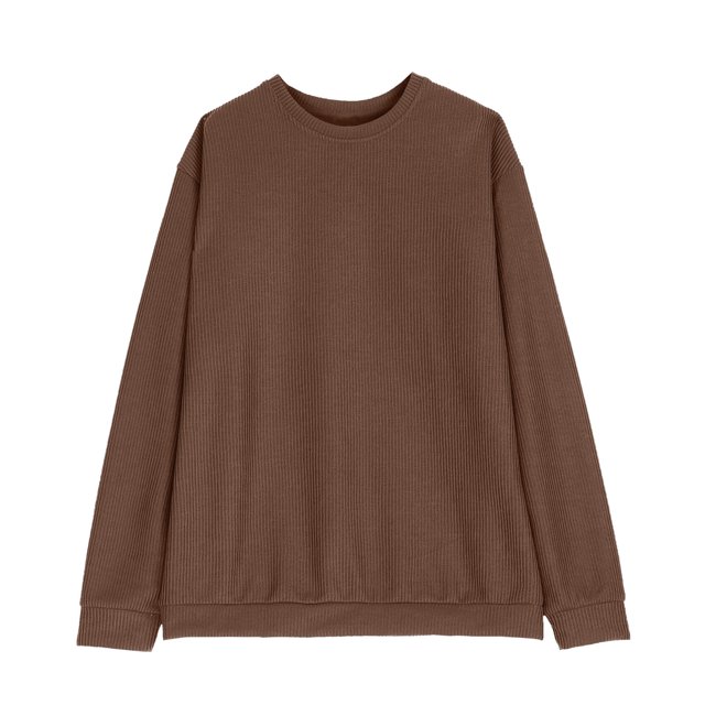 FAIWAD Men's Long Sleeve Sweatshirt Round Neck Solid Color Loose Pullover Tops Casual Oversized Blouse