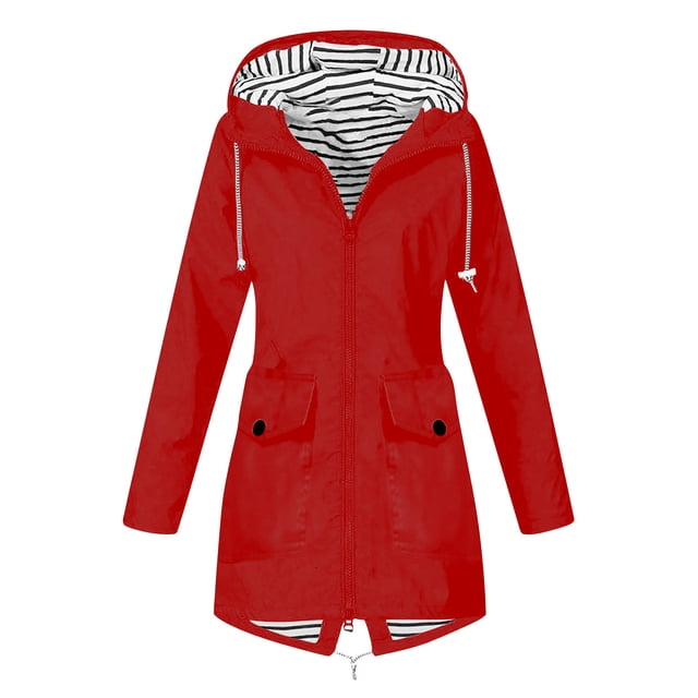 Penkiiy Manteau de Pluie pour Femme avec Capuche Imperméable Léger Trench de Pluie Compressible Coupe-Vent de Randonnée Imperméable Manteau d'Extérieur m Rouge