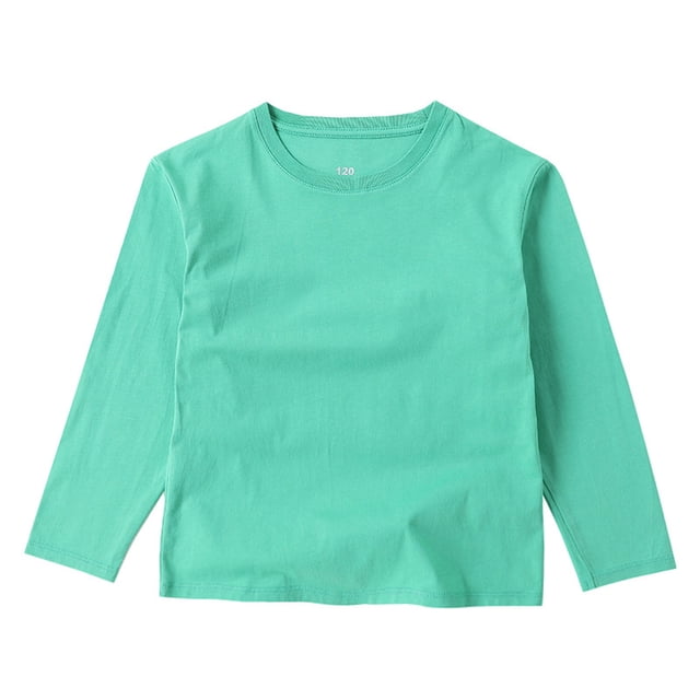 ZACPNCV T-Shirts à Manches Longues pour Filles T-Shirts pour Enfants Col Ras du Cou Hauts d'Automne Hiver T-Shirts Basiques Vert 9-10 Ans