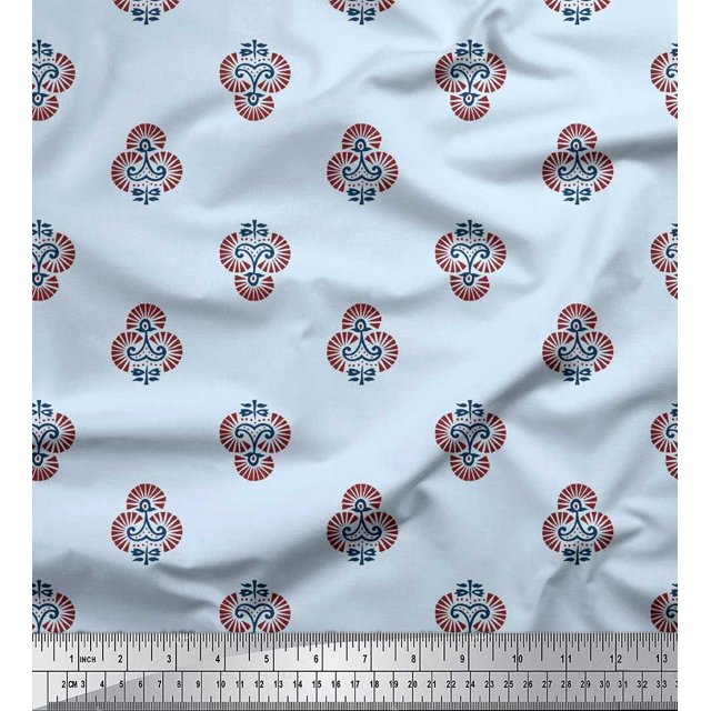 Soimoi Rayon Crepe Fabric Floral Block Printed Craft Fabric by The Yard 46 Inch Wide