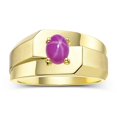 thumbnail image 1 of RYLOS Men's Rings 14K Yellow Gold Ring Classic Solitaire 7X5MM Oval Shape Gemstone Designer Band Star Ruby July Birthstone Rings For Men Size 11, 1 of 7