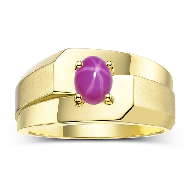 RYLOS Men's Rings 14K Yellow Gold Ring Classic Solitaire 7X5MM Oval Shape Gemstone Designer Band Star Ruby July Birthstone Rings For Men Size 11