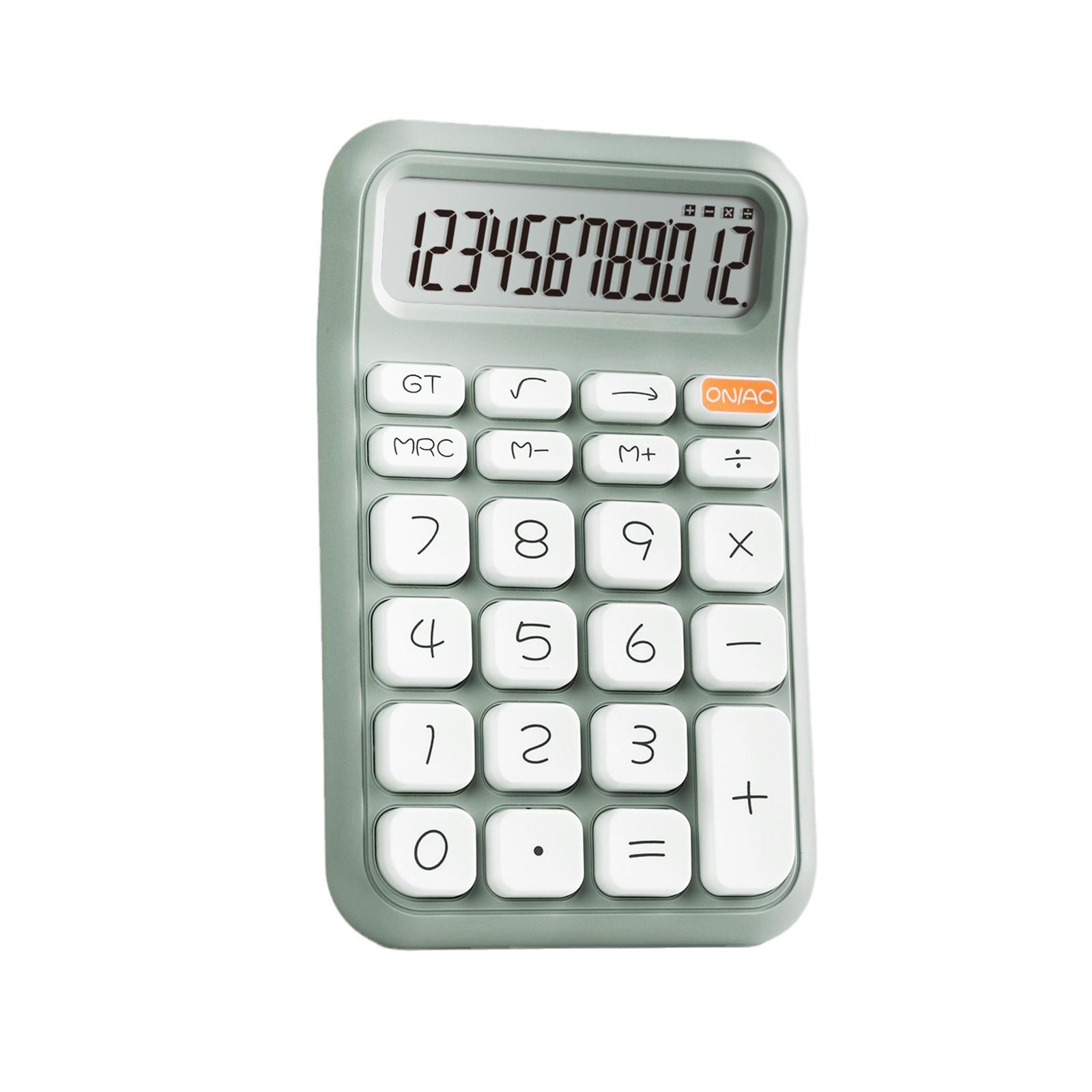 MERIGLARE Handheld Mechanical Calculator 12 digits Large LCD Display for Office Market Green