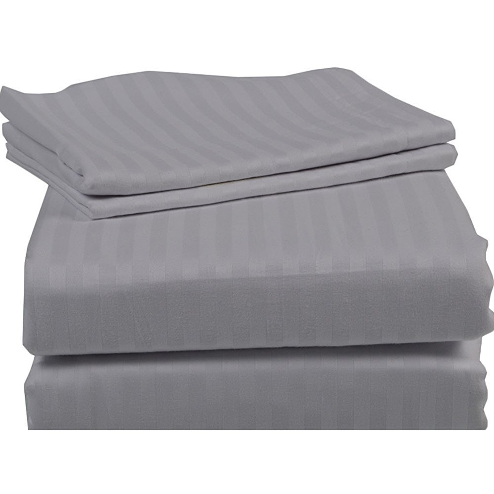 MÃ¥lÃ¸v Linen Bedding Series Sleeper Sofa Bed Sheet Set (Stripe) Egyptian Cotton 500 Thread Count Silver Grey (Full Size 54"x72"x 8")