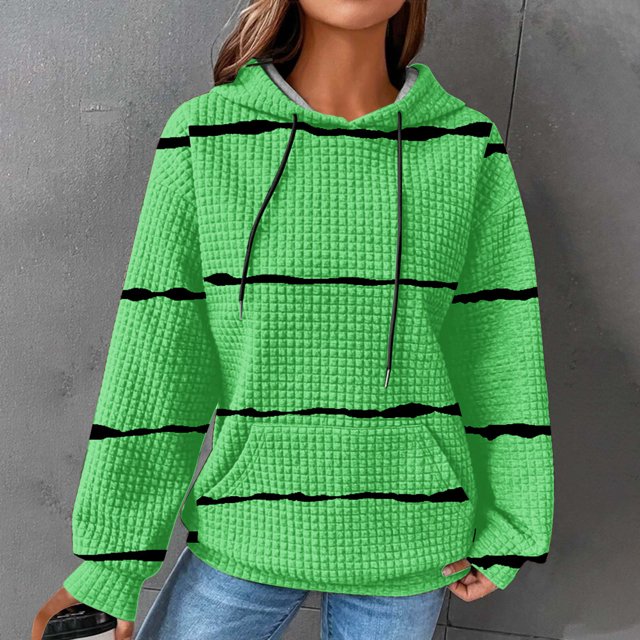 EGNMCR Sweat à Capuche à Manches Longues pour Femmes, Imprimé Rayé, avec Poches, Automne