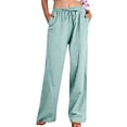 thumbnail image 1 of Yuyuzo Womens Cotton Linen Pants Drawstring Low Waisted Lounge Pants Casual Flowy Summer Beach Trousers, 1 of 7