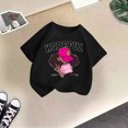 thumbnail image 2 of T-shirts Filles Été Cool Imprimé Graphique Col Rond Manches Courtes Décontracté Hauts Filles Noir 5-6 Ans, 2 of 3
