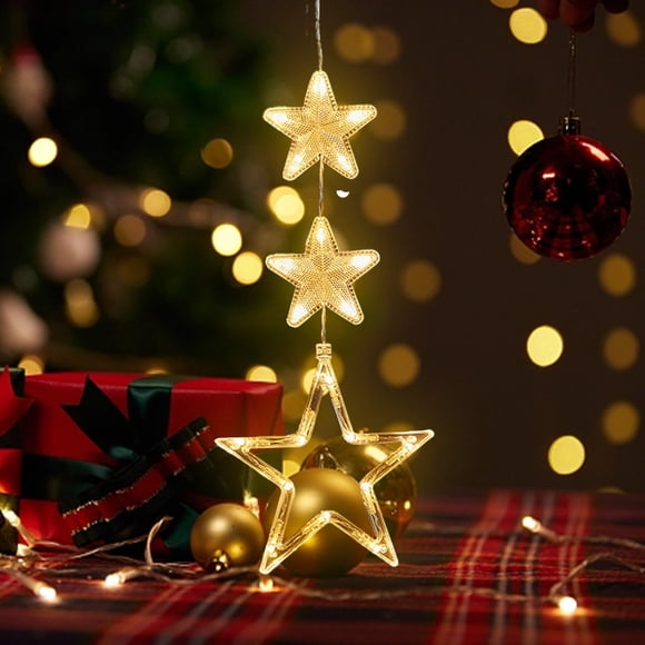 Dvkptbk Christmas Window Lights Decorations, Battery Powered Christmas Window Hanging Warm White Lighted LED Sucker Lamp for Xmas Tree Fireplace Window Indoor Outdoor String Linght Home Essentials