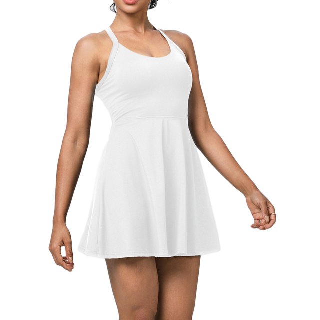 RXMEKW Robe Simulée Sans Manches Deux Pièces pour Femmes, Robe de Tennis et de Yoga Anti-Scandale à Col Rond, Robe Athlétique Décontractée Unie pour la Course et le Gym