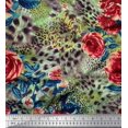 thumbnail image 1 of Soimoi Voile de Coton Rose Tissu Imprimé Peau de Léopard, Feuilles et Floral 1 Yard 56 Pouces de Large, 1 of 3