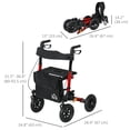 thumbnail image 3 of HOMCOM Folding Adjustable Rollator Walker w/ Seat 10" Rubber Wheels, Red, 3 of 10
