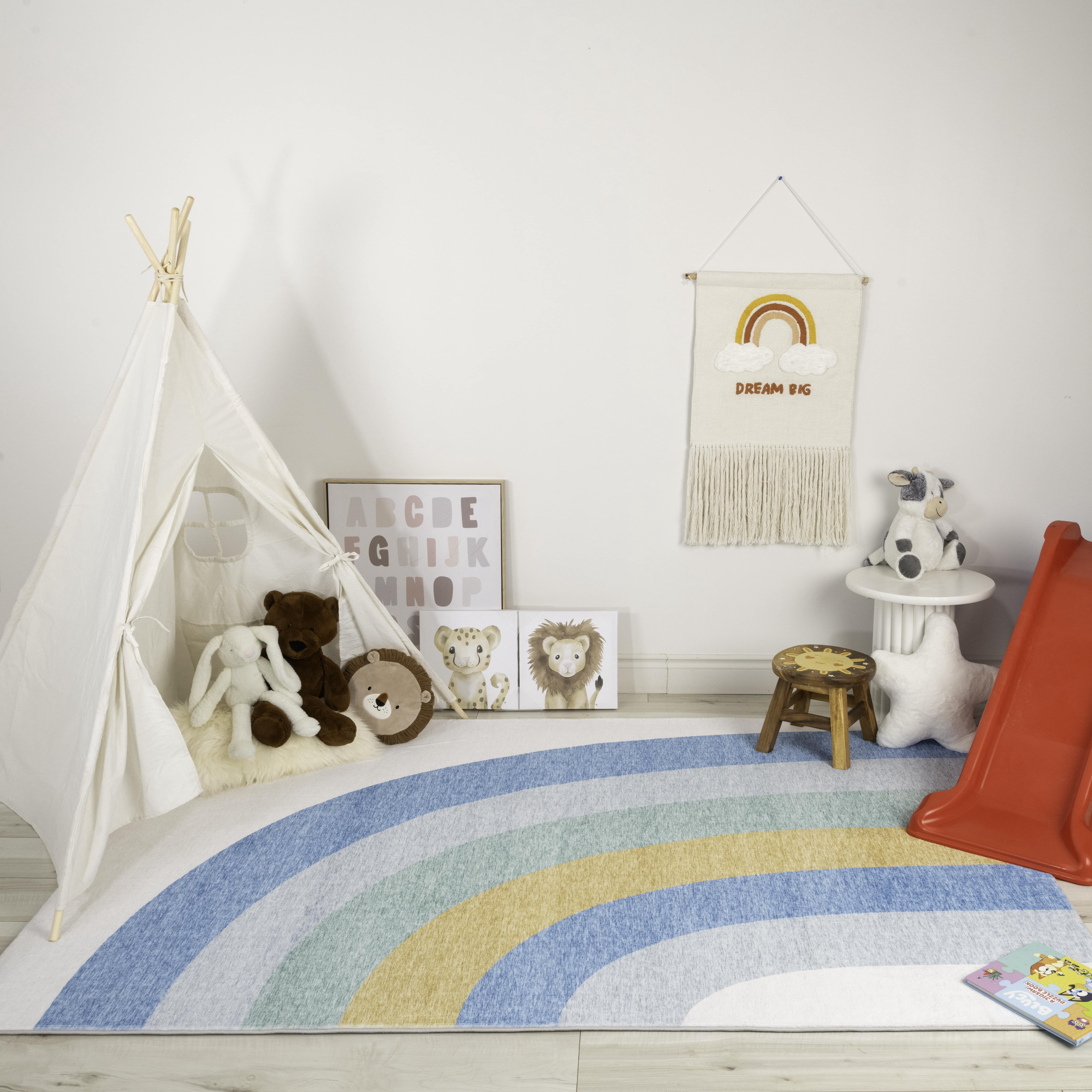 Tapis doux pour la zone de jeu Rug Branch Soft Steps Rainbow, bleu clair ivoire - Garcons et filles dans la salle de jeux, la chambre d'enfant, la chambre