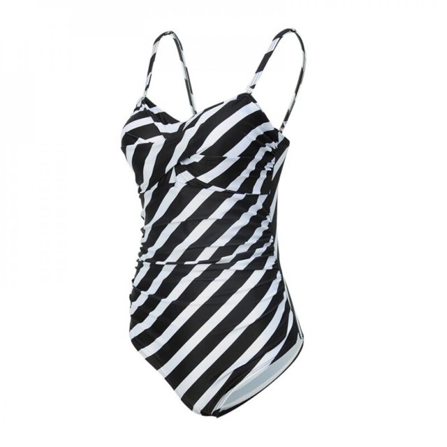 Maillot de Bain une Pièce pour Femmes Contrôle du Ventre Boyleg Froncé Rayé TG