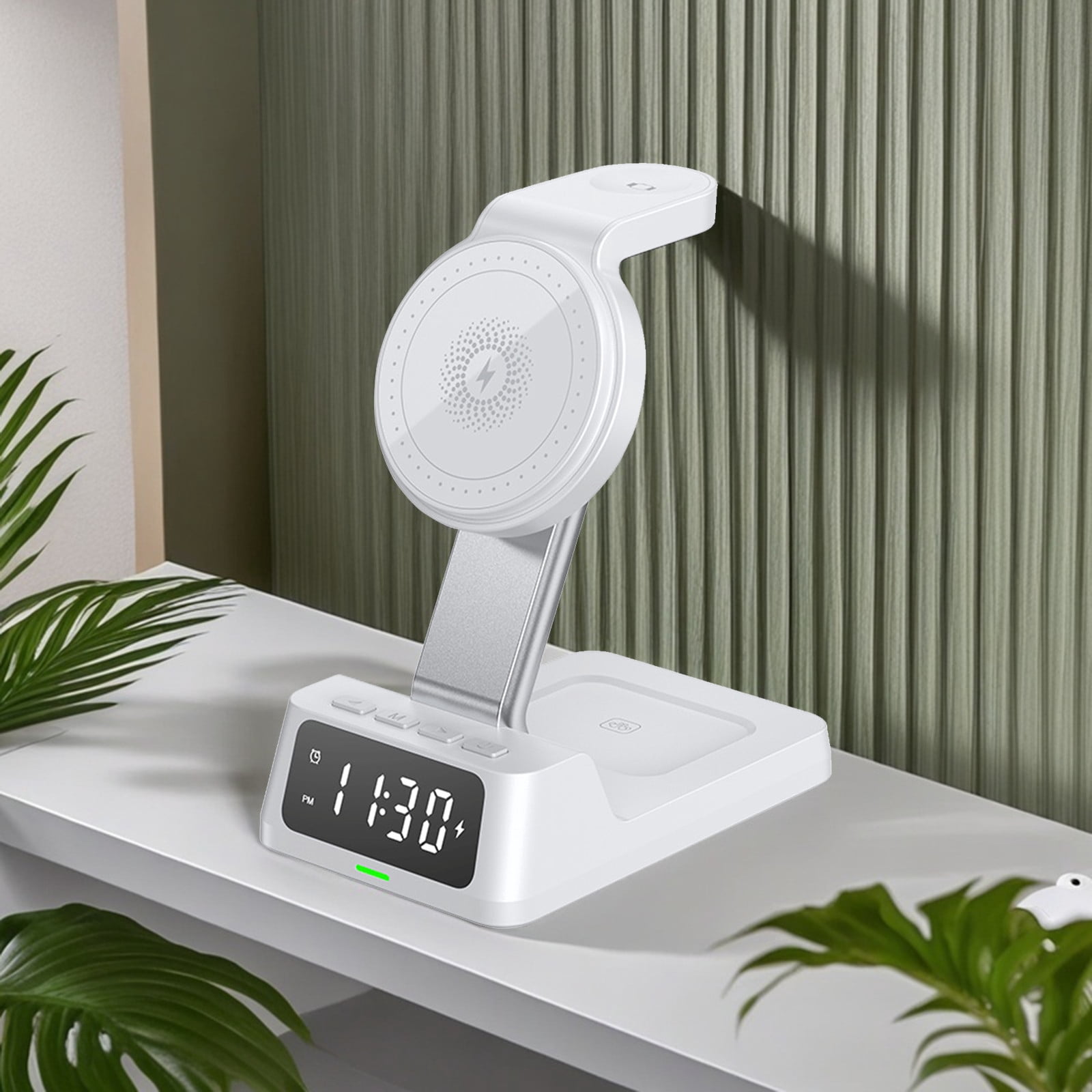 Chmadoxn Chargeur Sans Fil, Chargeur Portable Station de charge Sans Fil avec Réveil Numérique Station de charge pour Plusieurs Appareils Support de Chargeur Sans Fil 15W charge Sans Fil en Plastique pour IOS et Android