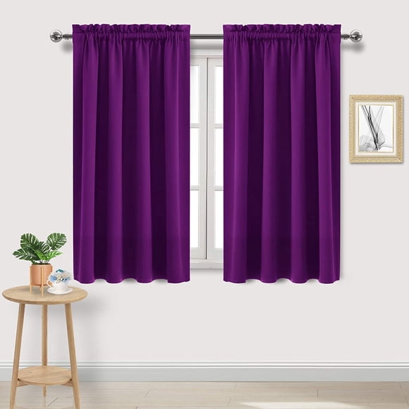 Djiypn Halloween Black Blackout Curtains 63 inch Length for Bedroom - Rod Pocket Thermal Insulated Room Curtains for Living Room, 2 Window Curtains, W42 x L63 Inch, Purple