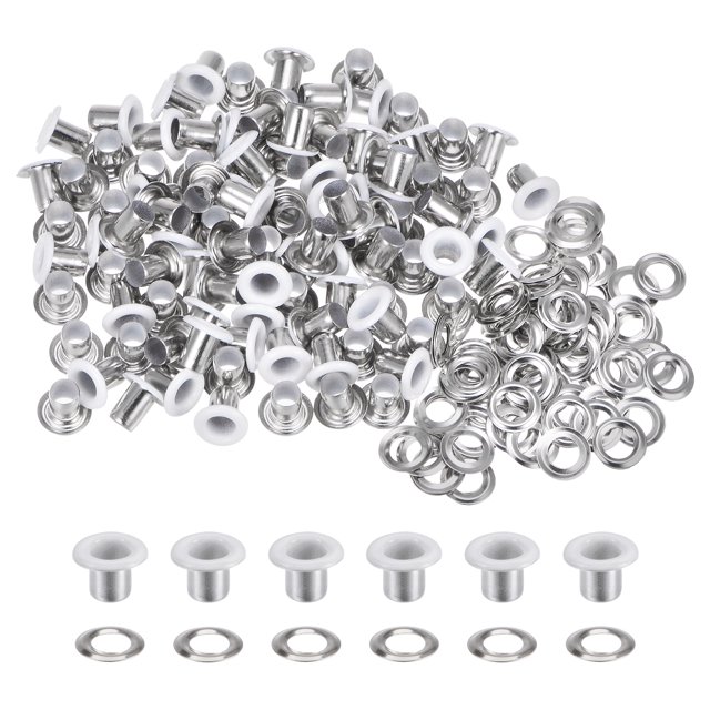Unique Bargains 100PCS Grommets Eyelets 1/6 Inch (4mm) ID Hole Metal Self Backing Eyelet with Washers for Leather White