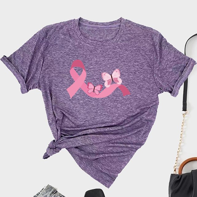 TIMIFIS T-Shirt Ruban Rose de Sensibilisation au Cancer du Sein pour Femmes T-Shirts Cancer du Sein Été Ample Imprimé Col Rond T-Shirt Manches Courtes Blouse Décontractée Automne/hiver