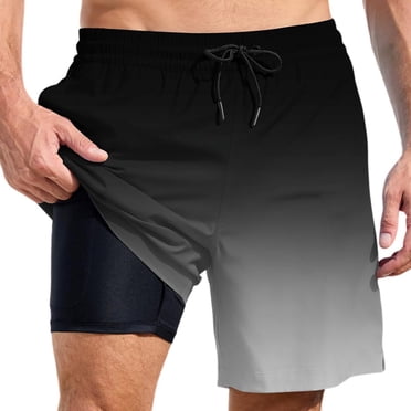 Ediodpoh Short de Bain Homme Été Mode Couleur Dégradée Double Couche Maillot de Bain avec Poches Maillot de Bain pour Homme Black_001 S