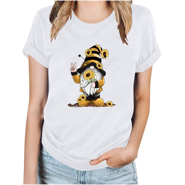 Blouses pour Femmes Hauts à Imprimé pour Femmes Manches Courtes Blouse Ample T-Shirt Drôle à Col Rond Hauts