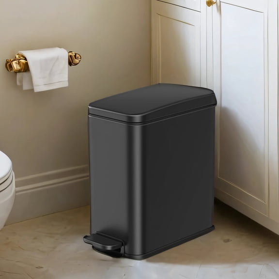LEDREM Poubelle de Salle de Bain Mince à Pédale 1,3 Gal, Couvercle à Fermeture en Douceur, Seau Amovible, Bac en Acier Inoxydable Gain de Place, Noir