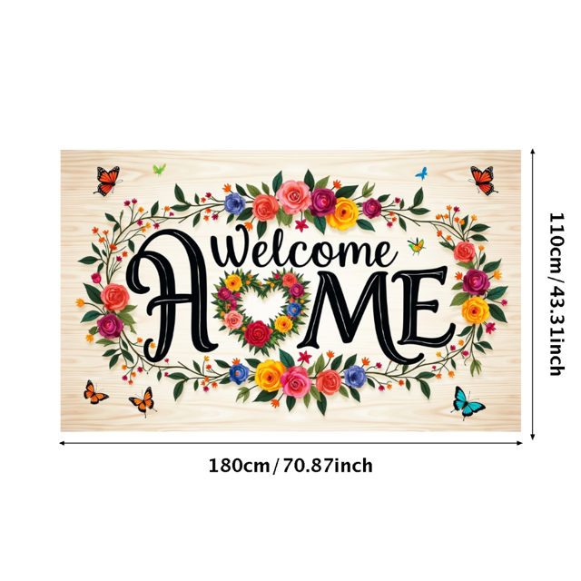 Welcome Home Banner Floral Butterfly Decor Wall Background for Party Wedding Garden Backdrop Photo Prop Event Decorations Vibrant Flower Display