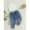 thumbnail image 3 of Faithtur Kids Girls Pants Set, Sleeveless Camisole with Elastic Waist Ripped Jeans Summer Outfit, 3 of 8