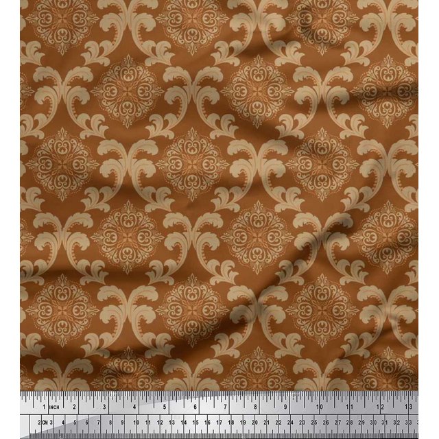 Soimoi Polyester Crepe Fabric Swirl & Ogee Damask Print Sewing Fabric Yard 42 Inch Wide
