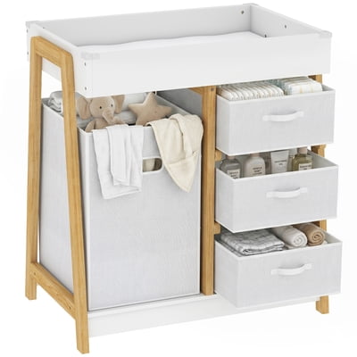 Qaba Baby Changing Table with Waterproof Pad, 3 Drawers and Large Basket